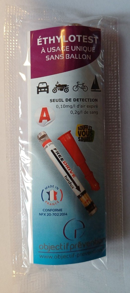 Ethylotest à usage unique sans ballon NF 0,2g par L jeune conducteur